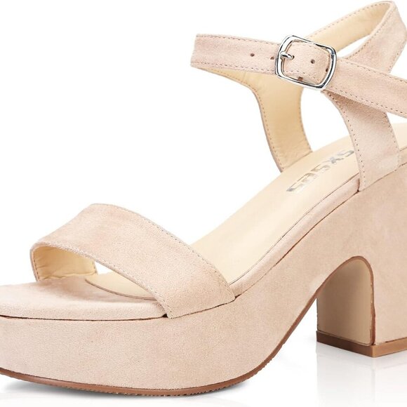 Women's Suede Platform Heels 4 Inch Block Wedges Ankle Strap Dress Shoes